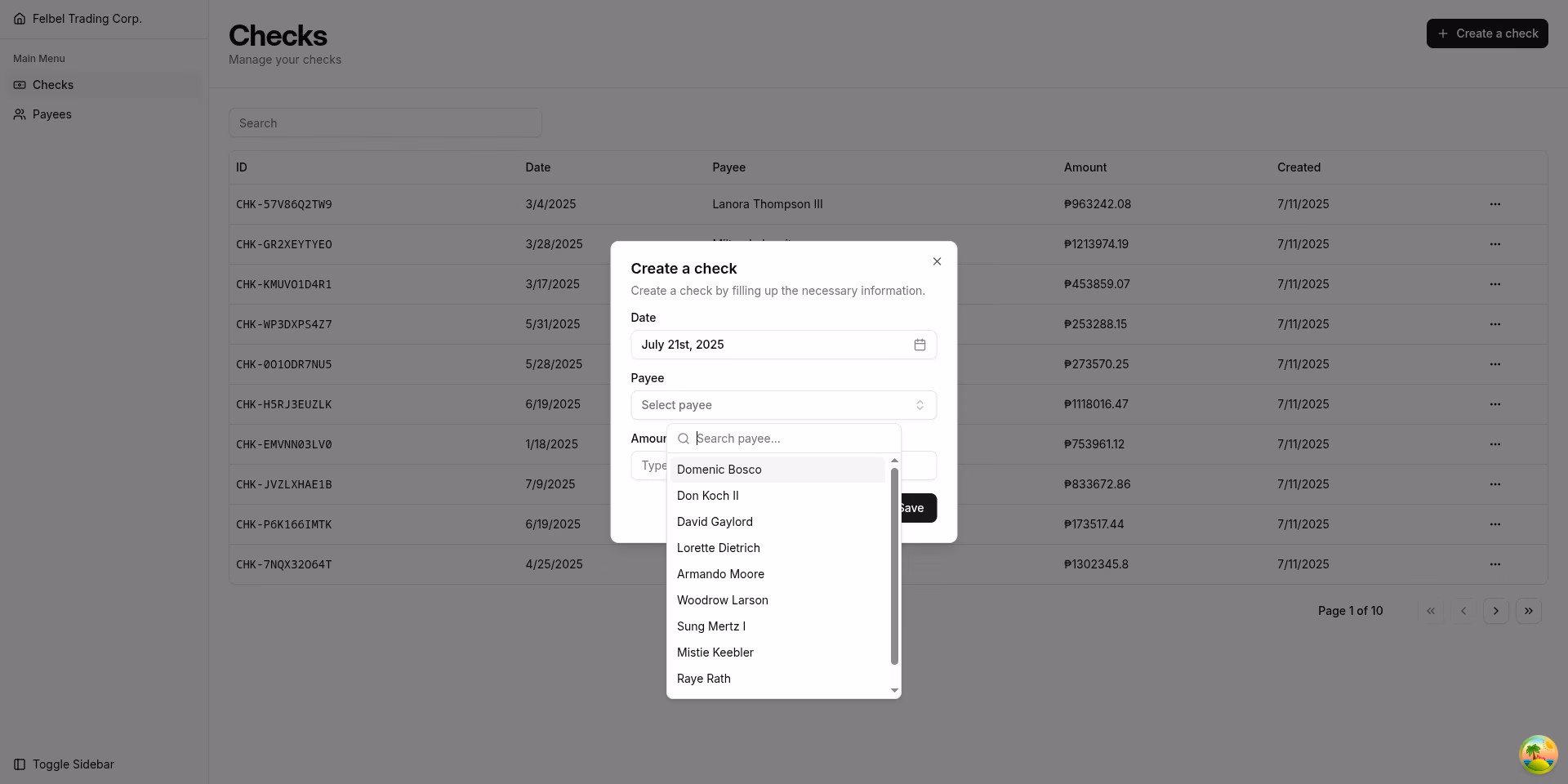 Felbel Check Writer screenshot 2